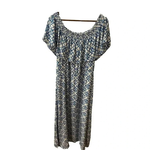 Chico’s Blue & White On Or Off Shoulder Maxi Dress Size 3 US Size 16/18 - Picture 5 of 7